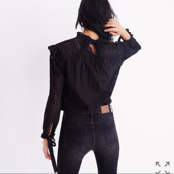 Madewell Black Eyelet Mockneck Top - Picture 2 of 9